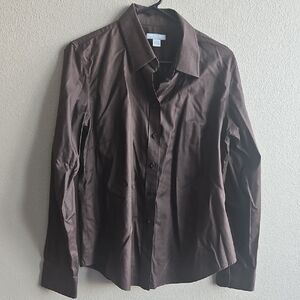 Women's Brown Button-Down Dress Shirt